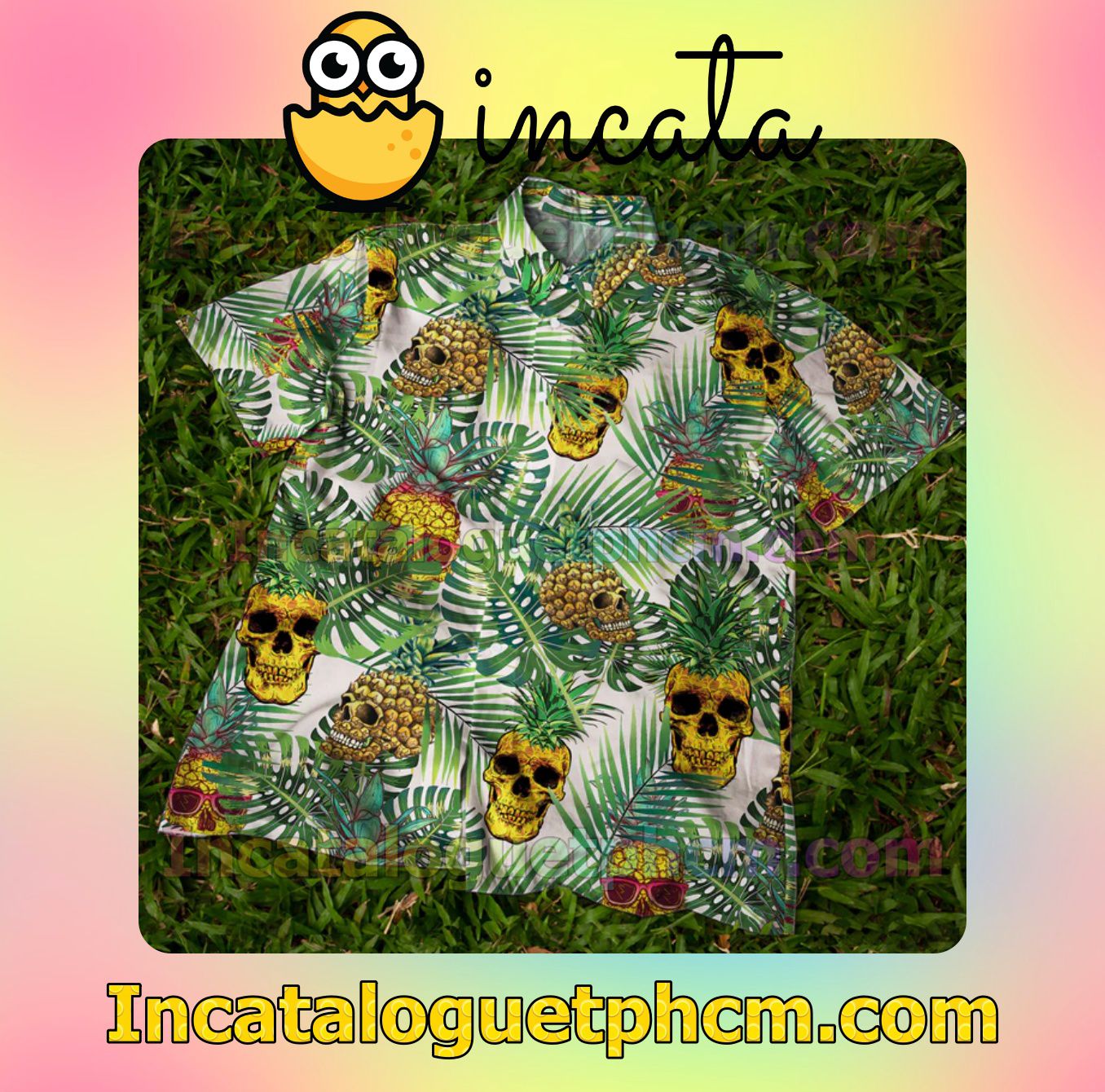 Pineapple Golden Sugar Skull Men Short Sleeve Shirt