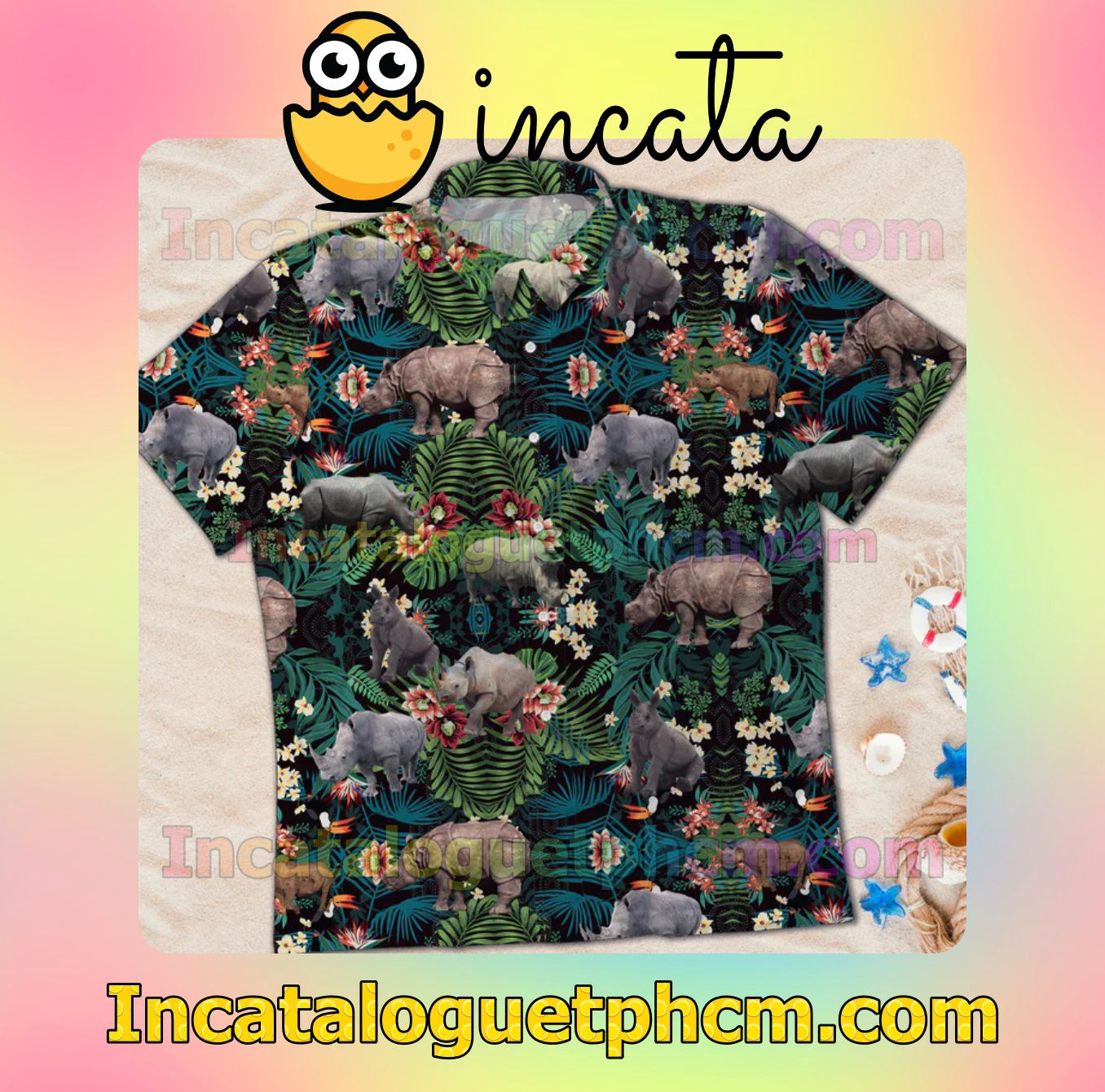 Rhino Tropical Men Short Sleeve Shirt
