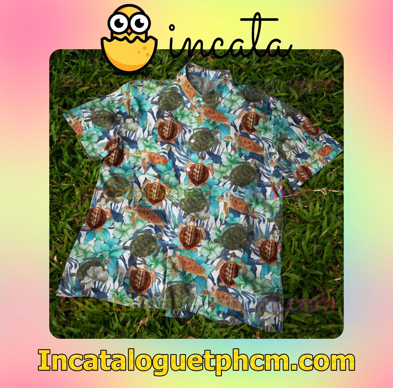 Sea Turtle Floral Men Short Sleeve Shirt