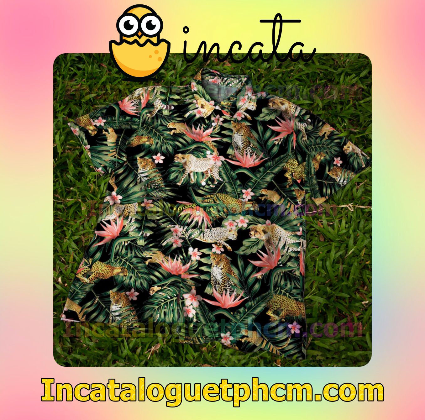 Adorable Spiky Leopard Tropical Men Short Sleeve Shirt