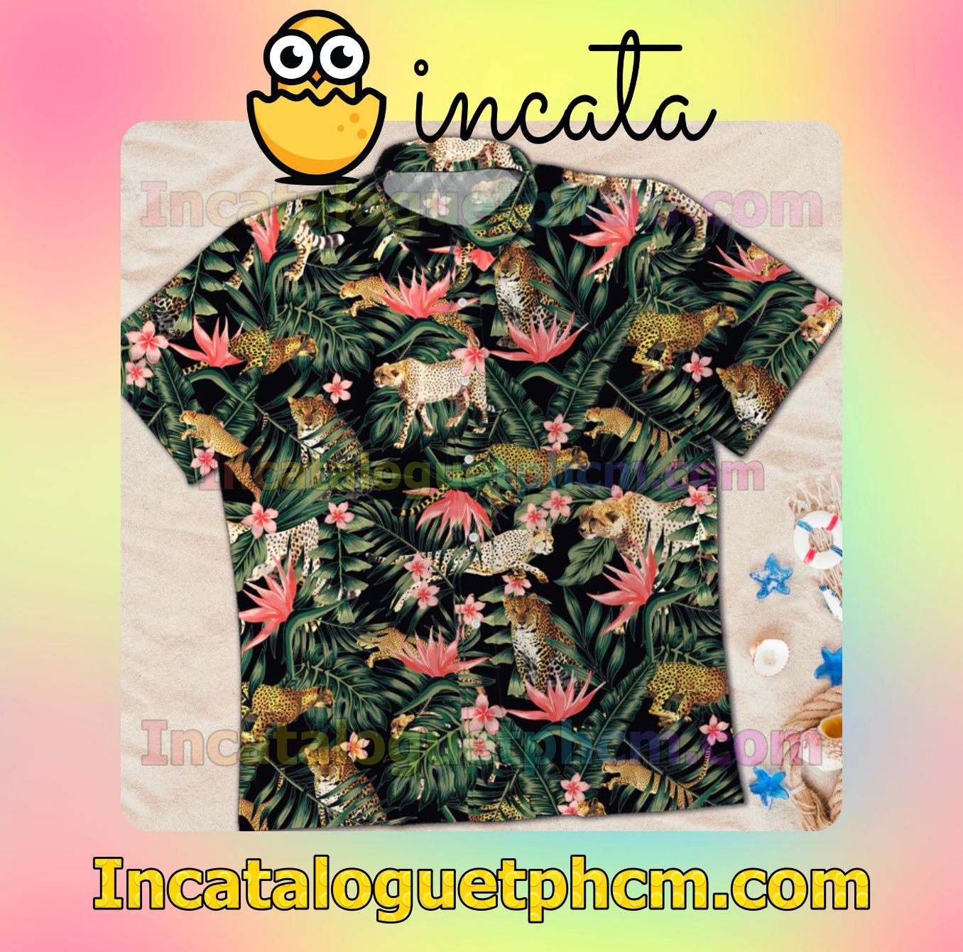 Spiky Leopard Tropical Men Short Sleeve Shirt