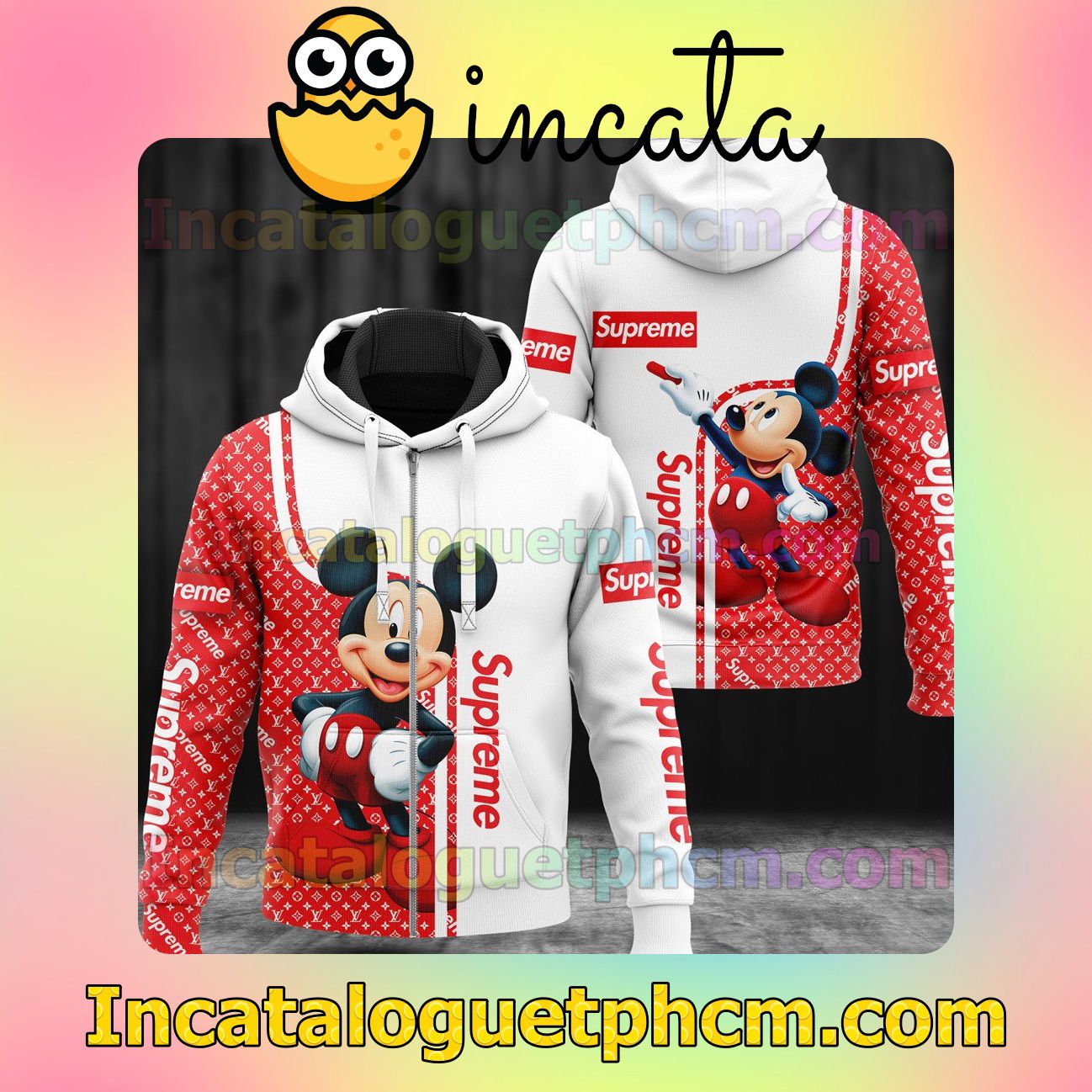 Awesome Supreme Louis Vuitton With Mickey Mouse Long Sleeve Jacket Mens Hoodie