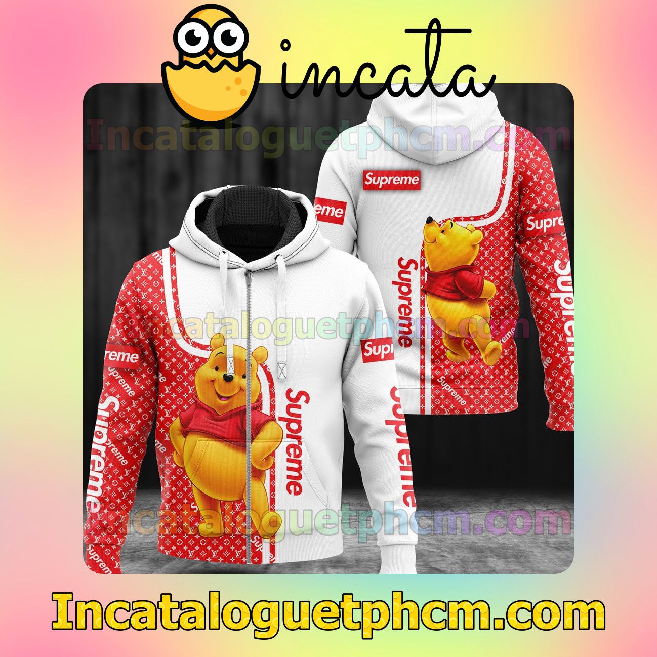 New Supreme Louis Vuitton With Winnie The Pooh Long Sleeve Jacket Mens Hoodie