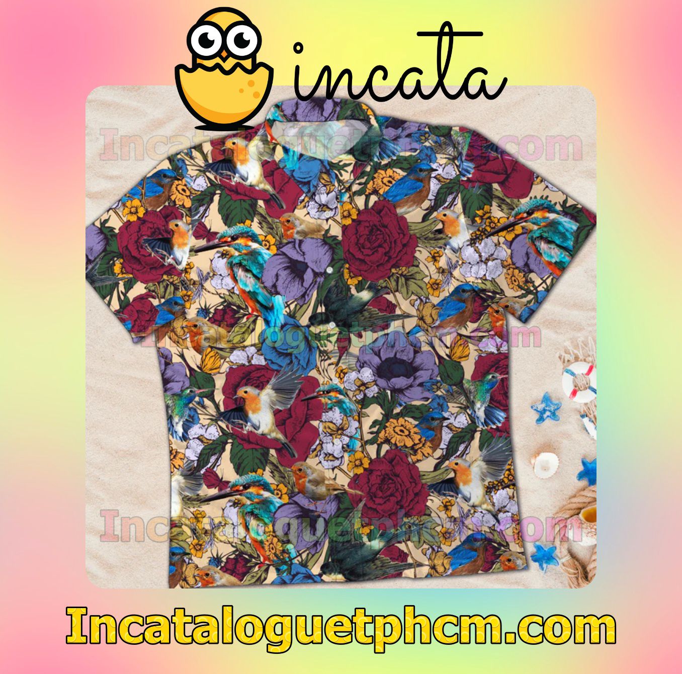 Tropical Bird Flower Men Short Sleeve Shirt