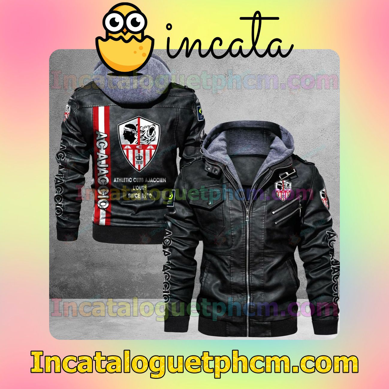 AC Ajaccio Brand Uniform Leather Jacket