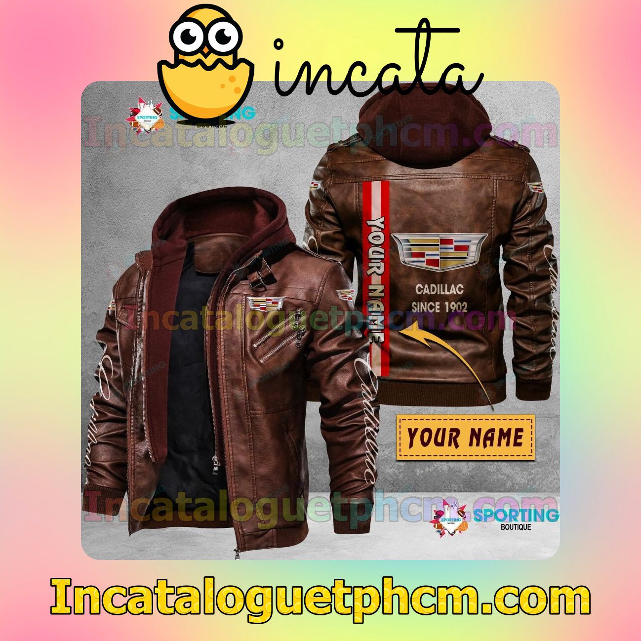 Print On Demand Cadilac Customize Brand Uniform Leather Jacket