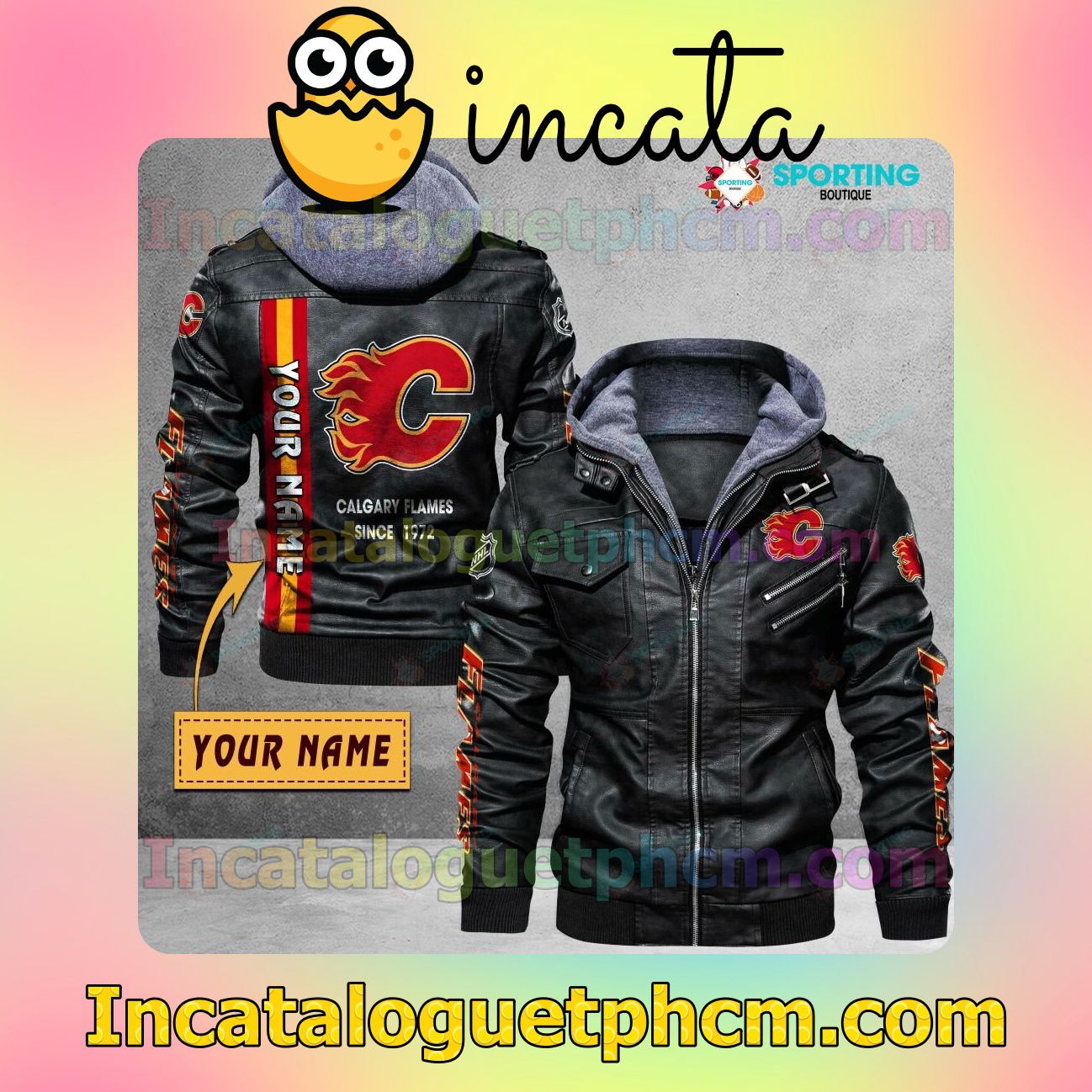 Nice Calgary Flames Customize Brand Uniform Leather Jacket