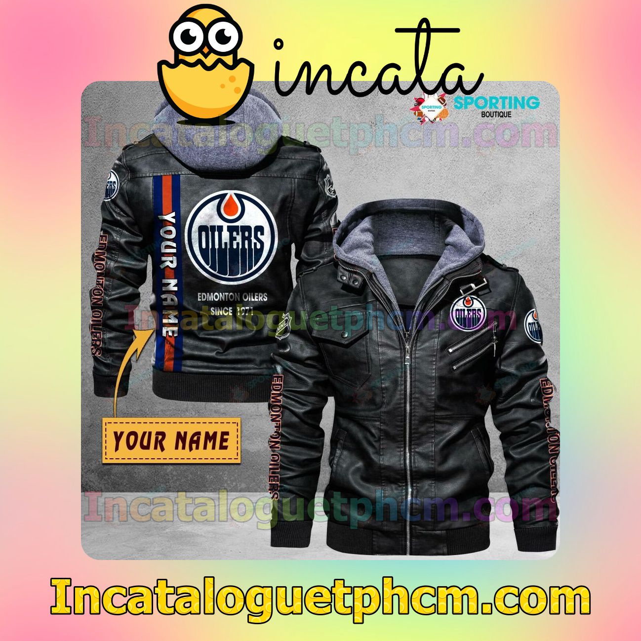 Edmonton Oilers Customize Brand Uniform Leather Jacket