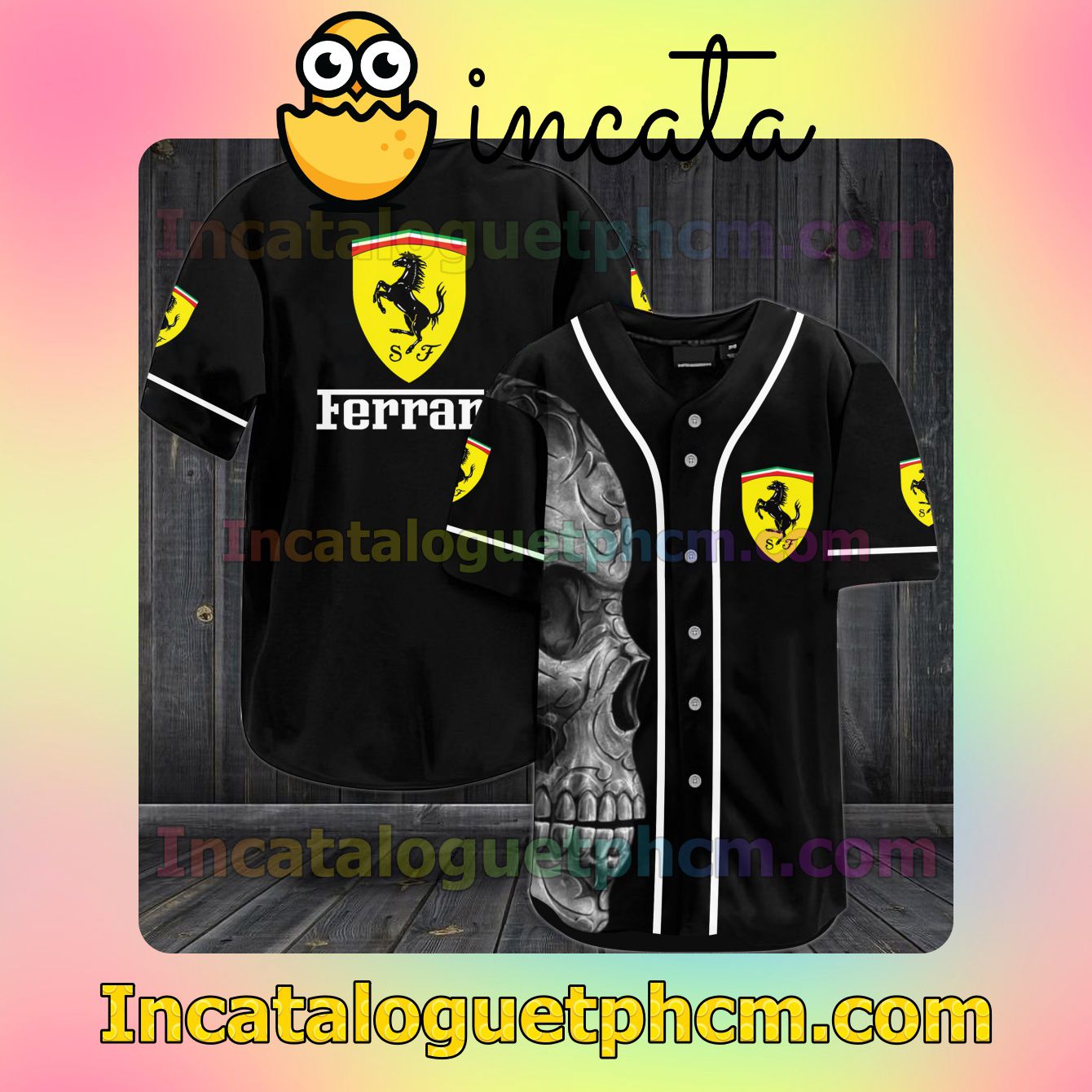 Ferrari Skull Bourbon Baseball Jersey Shirt