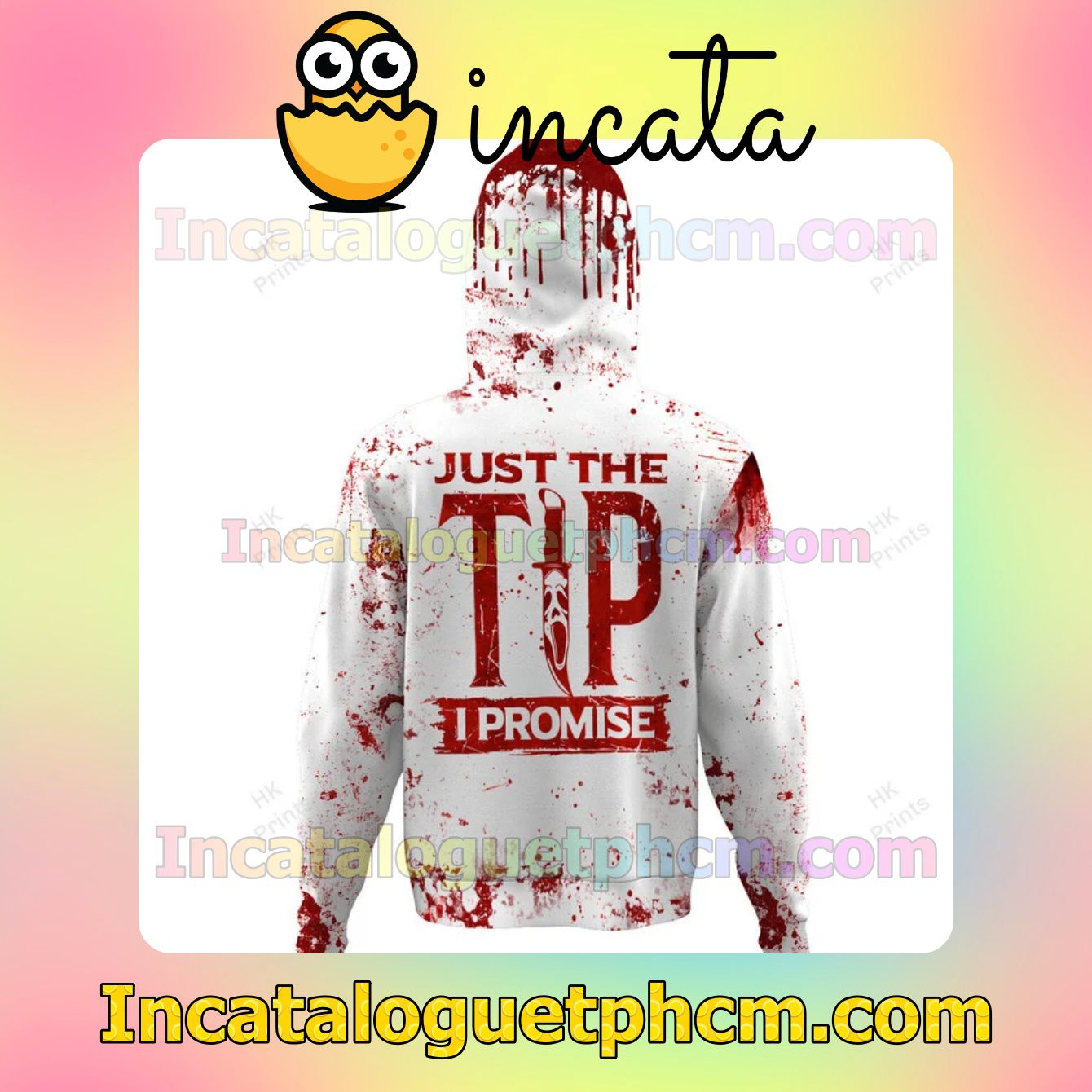 Top Selling Ghostface Just The Tip I Promise Blood Stains Halloween Hooded Sweatshirt