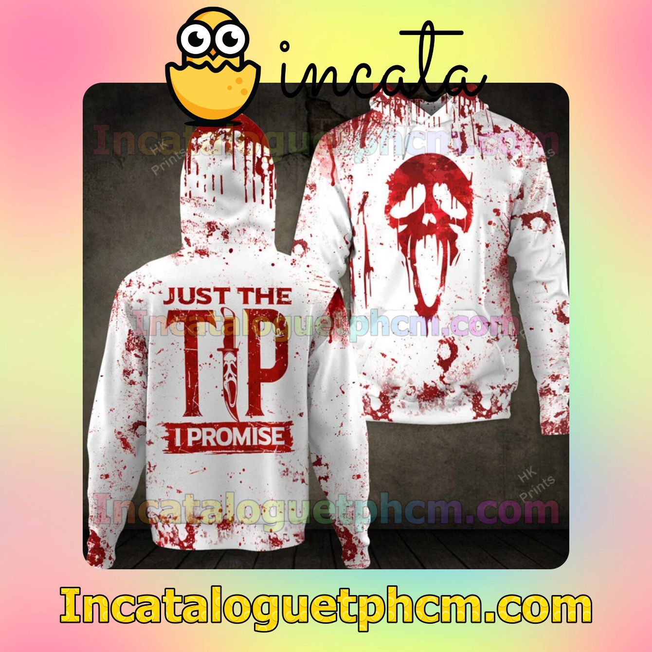 Ghostface Just The Tip I Promise Blood Stains Halloween Hooded Sweatshirt