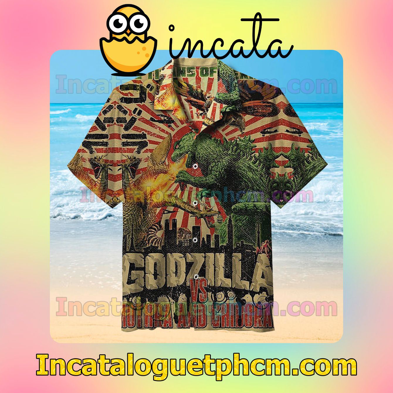 Godzilla Vs Mothra And Ghidorah Button Down Shirts