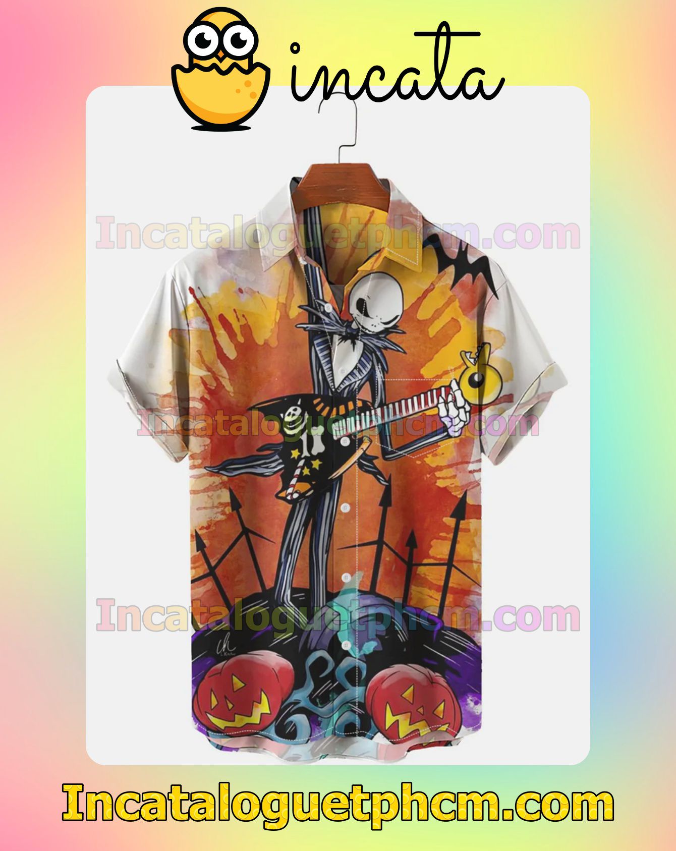 Absolutely Love Jack Skellington Playing Guitar Splash Halloween Halloween Idea Shirt