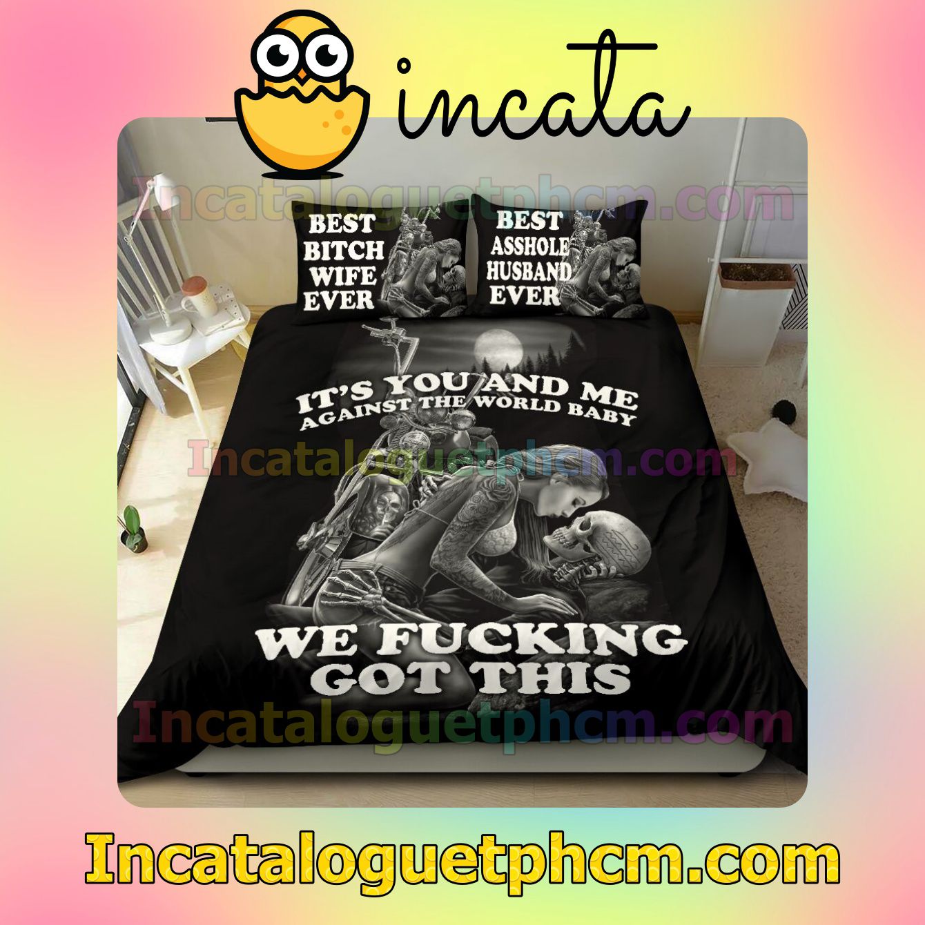 Skull Love It's You And Me Against The World Baby We Fucking Got This Queen Comforter Set