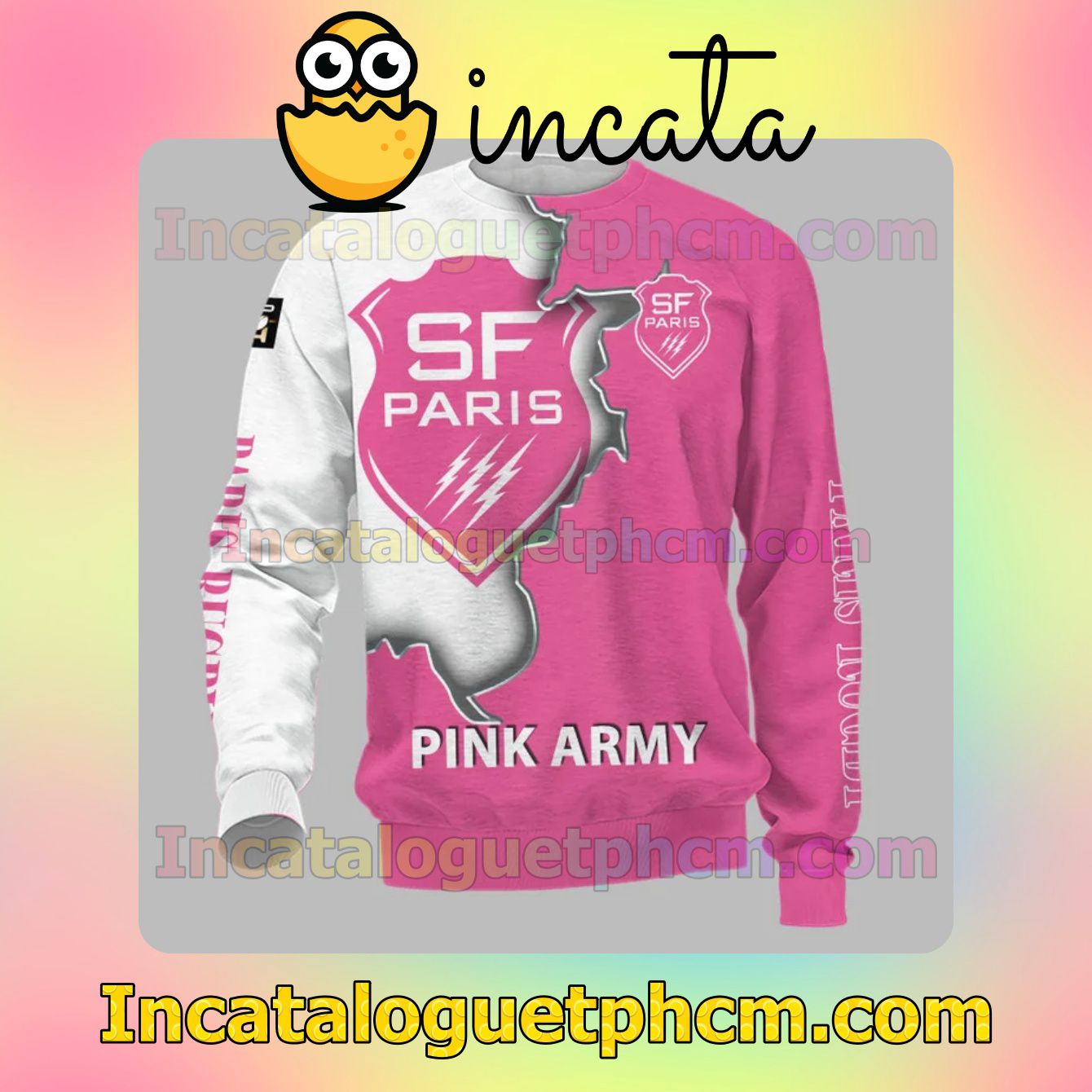 Real Stade Francais Pink Army Long Sleeve Tee Bomber Jacket