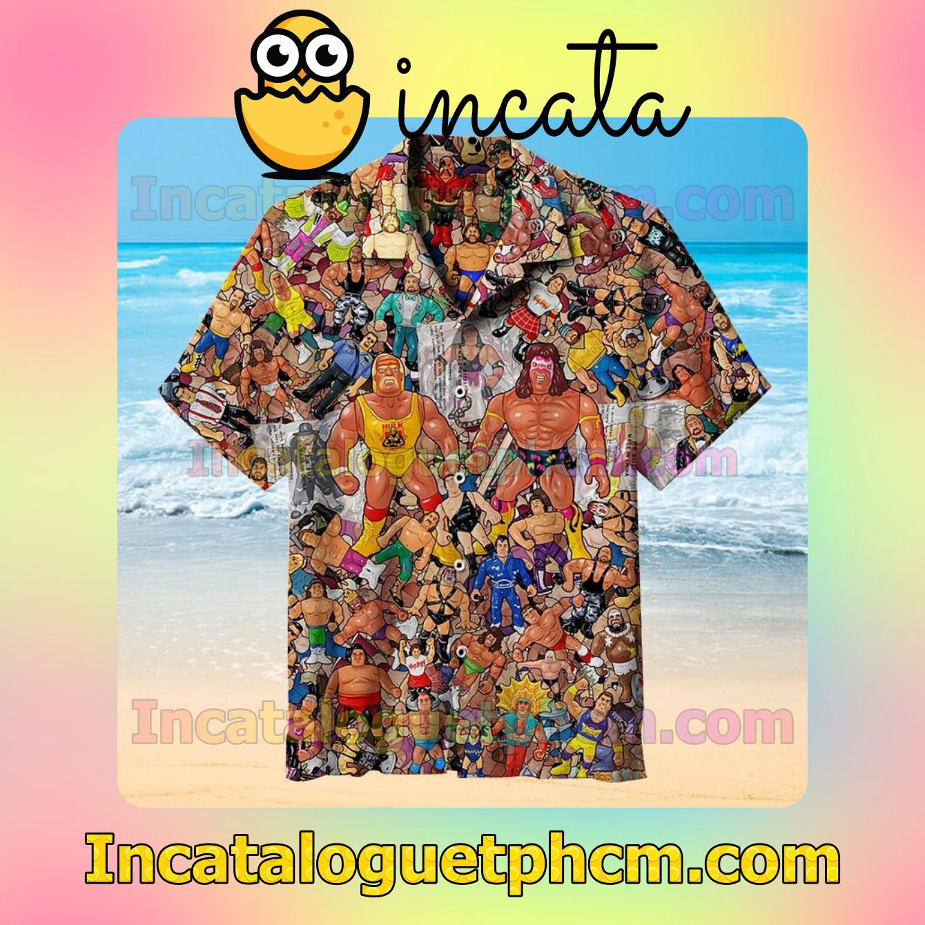 Wrestling Character Collage Art Button Down Shirts